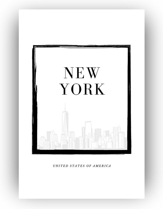 Skyline New York 50x75 cm - New York skyline schilderij - schilderijen typografie - Skyline New York zwart wit - Skyline steden wanddecoratie - Amerika - Zwart wit schilderij