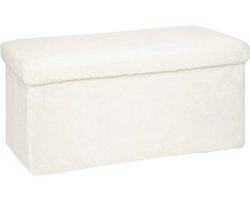 Atmosphera Ezzio Poef - Pluche extra zacht - Wit - 76 x 38cm