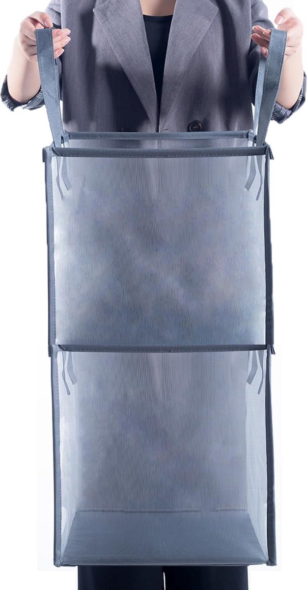 Goedkoopste Vuile wasmand, 54 liter, dubbel dek, rooster, wasverzamelaar met handvat, transparante opvouwbare wasmanden voor slaapkamer, badkamer, college dorm