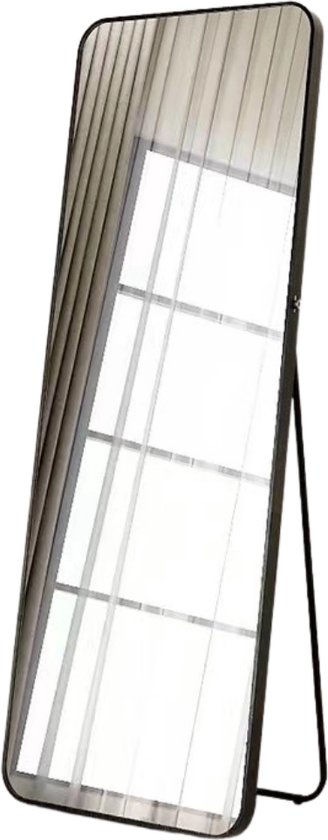 Buxibo - Miroir pleine longueur au Design minimaliste - Miroir mural - Miroir rectangulaire sur pied avec bord en métal - Zwart - Moderne - Miroir de dressing/miroir de salle de bain - 60x165x3 CM