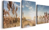 Artaza Canvas Schilderij Drieluik Strand en Zee vanuit Duinen met Zonsondergang - 120x60 - Foto Op Canvas - Canvas Print