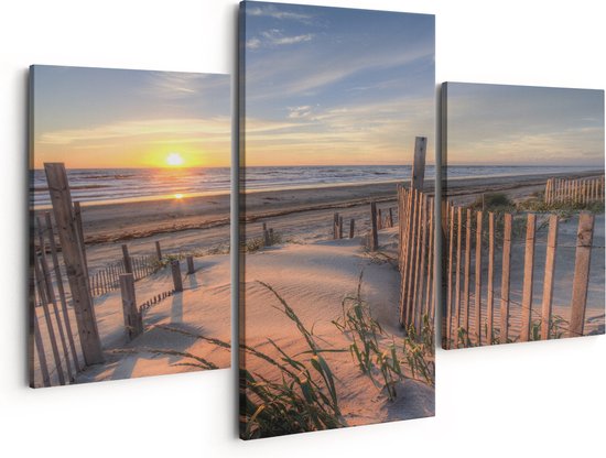 Artaza Peinture sur toile Triptyque Plage et mer depuis les dunes avec coucher de soleil - 150 x 120 - Groot - Photo sur toile - Impression sur toile