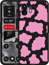 Cazy Hoesje Zwart geschikt voor Nothing Phone (2) Roze Koeienvlekken