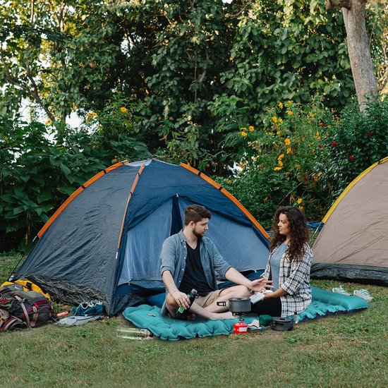 Campingslaapmat Zelfopblazend met voetpers, extra dikke opblaasbare slaapmat, ultralicht compact waterdicht luchtbed voor reizen, backpacken, wandelen, tent (blauw) — afbeelding 5