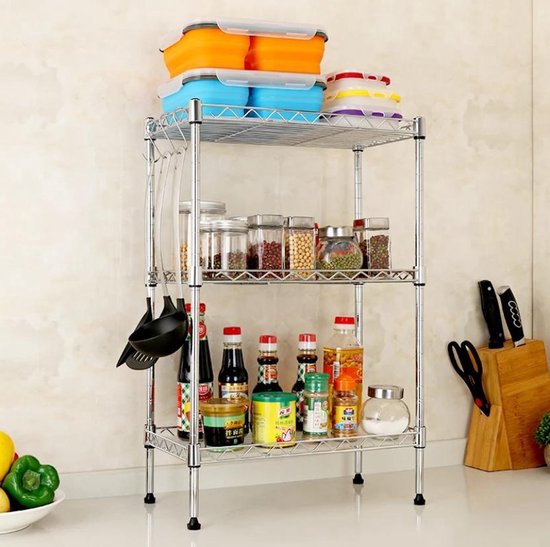 LUHWYJA Uitschuifbaar magnetronrek, verstelbaar, twee niveaus, magnetronrek, koolstofstaal, teller, keuken, organizer, rekken, 4 haken, zware belasting 15 kg (3 niveaus, wit LUHWYJA Uitschuifbaar magnetronrek, verstelbaar, twee niveaus, magnetronrek, koolstofstaal, teller, keuken, organizer, rekken, 4 haken, zware belasting 15 kg (3 niveaus, wit