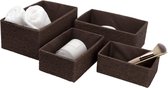 Opbergmanden Set 4 - Rieten mand Papiercontainers voor opslag Make-updozen voor kast Badkamer Slaapkamer Woonkamer Bruin