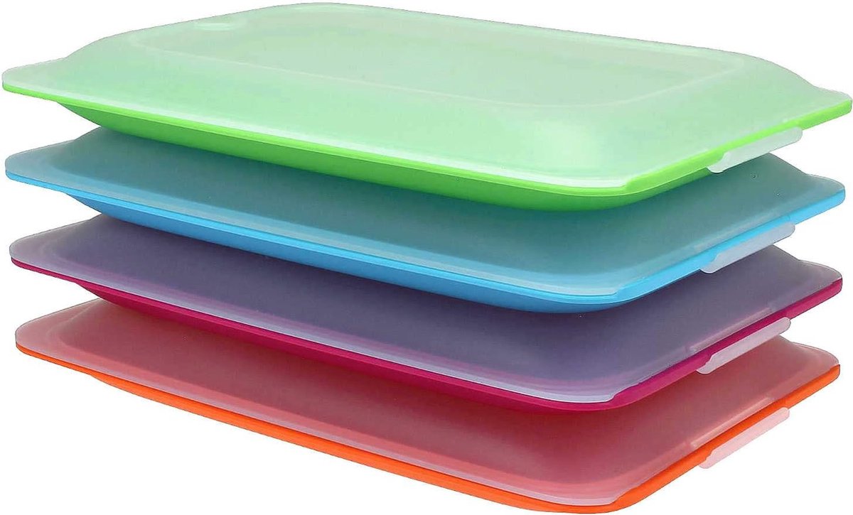 Hoogwaardige belegdozen, 4-delige set, plaatsbesparend, stapelbaar (stapeldozen), dozenset voor broodbeleg, met geïntegreerde serveerschaal Foodcenter vershouddozen voor de koelkast.