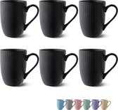 Ensemble de tasses à café de 6 tasses à café noires modernes - motif à rayures unique - céramique mate - passent au micro-ondes - passent au lave-vaisselle et prise confortable