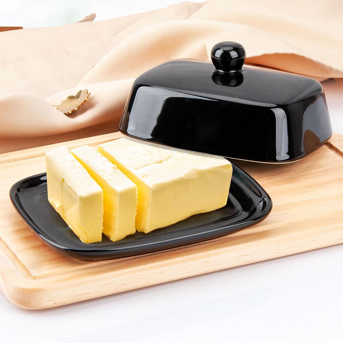 Grand beurrier pour 250 g de beurre, beurrier avec couteau, beurrier en  céramique