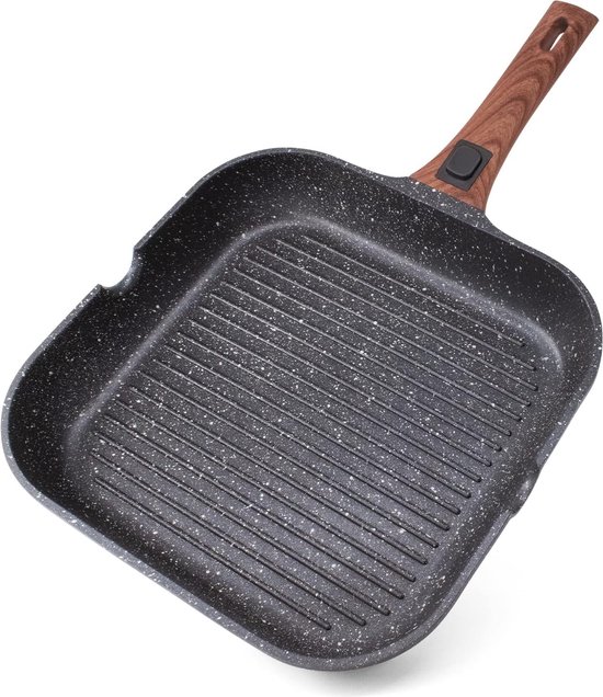 Grillpan Inductie 28 Cm Antiaanbaklaag Gegoten Aluminium Steakpan Met Afneembare Handgreep Ovenvaste Grillpan Voor Gasinductie En Meer