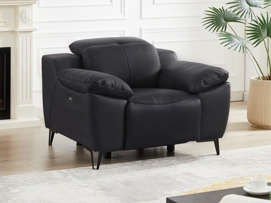 LINEA SOFA Elektrische relax-fauteuil van zwart leer ROVETO L 115 cm x H 78 cm x D 112 cm