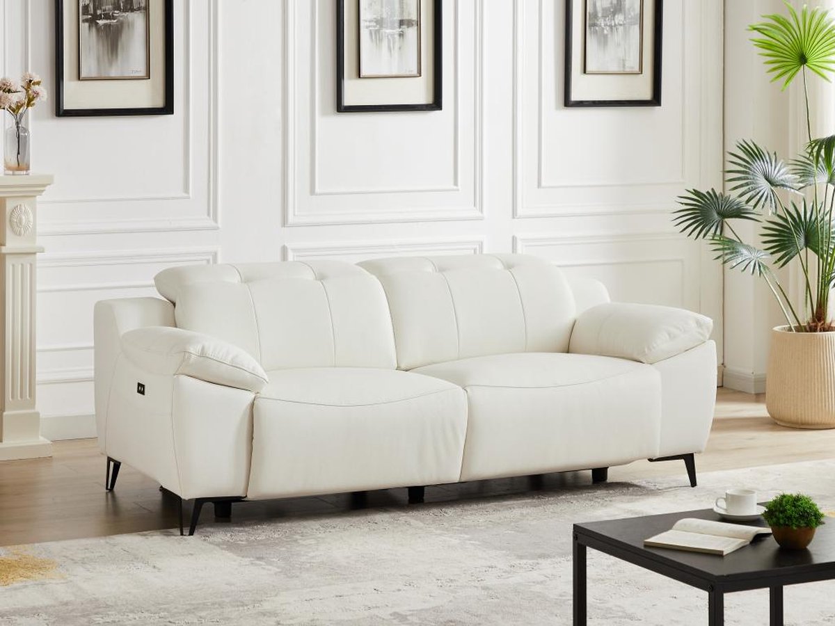 LINEA SOFA Elektrische relax-driezitsbank van wit leer ROVETO L 209 cm ...