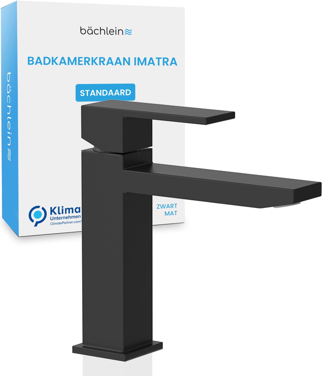 Bächlein Waterkraan vierkant, éénhendelmengkraan (standaard, mat zwart) - Badkamerkraan met strakke lijnen