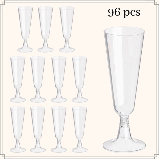 Herbruikbaar Champagneglazen/flutes 160ml PS rode transparante voet (20 stuks