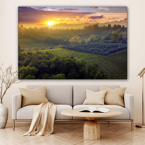 Tableau Toile Toscane - Paysage - Soleil - 150x100 cm - Décoration murale