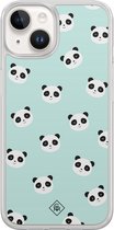 Casimoda® hoesje - Geschikt voor iPhone 14 - Panda Print - 2-in-1 case - Schokbestendig - Dierenprint - Verhoogde randen - Mint, Transparant