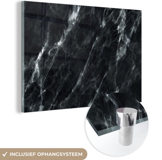 MuchoWow® Peinture sur verre 30x20 cm - Peinture sur verre acrylique - Marbre - Zwart - Luxe - Photo sur verre - Peintures
