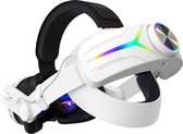 RHYTHMFLAME Sangle Elite avec VR Cover avec batterie 8000 mAh adaptée pour Oculus Quest 3 – Remplacement pour Elite Strap Meta Quest 3 – Riem confortable réglable RVB – avec oreiller – Wit