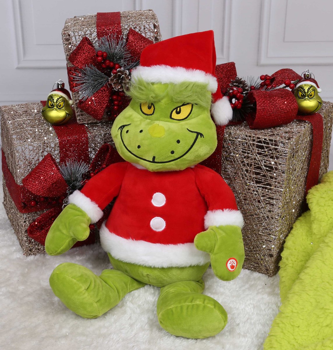 Grinch Grande peluche/mascotte de Noël, lumineuse, 50 cm