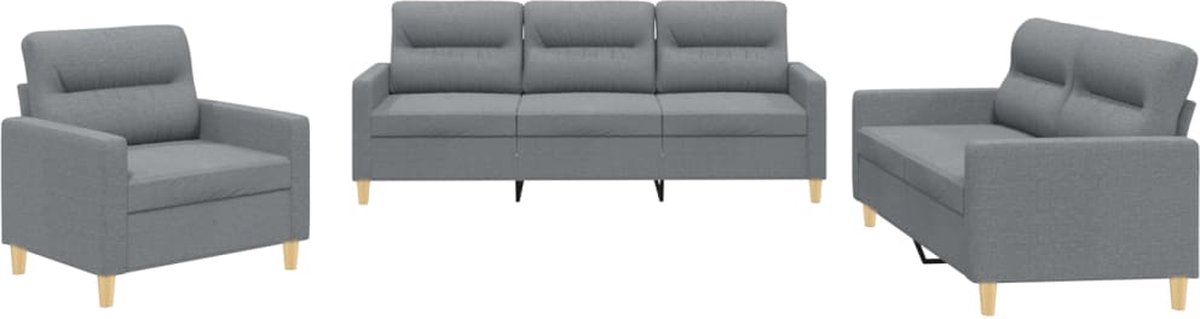 vidaXL - 3-delige - Loungeset - met - kussens - stof - lichtgrijs