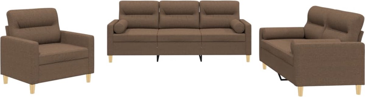 vidaXL - 3-delige - Loungeset - met - kussens - stof - bruin