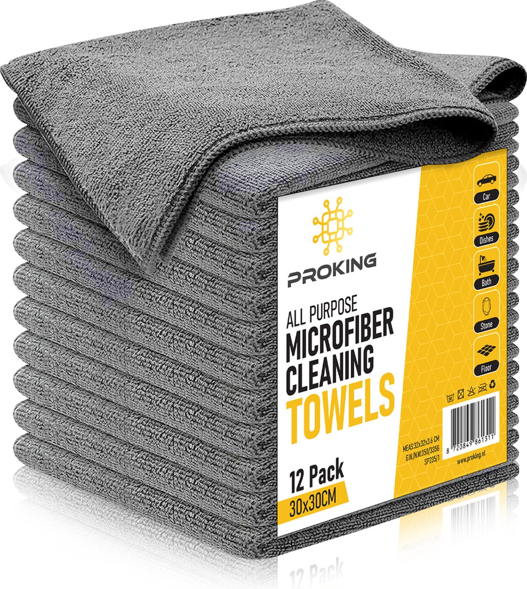 Goedkoopste PROKING Microvezeldoeken - 12 stuks 30 X 30 - 300gsm - Schoonmaakdoekjes - Microvezeldoekjes - Wasbaar - Auto / Schoonmaak Huishouden