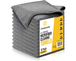 PROKING Microvezeldoeken - 12 stuks 30 X 30 - 300gsm - Schoonmaakdoekjes - Microvezeldoekjes - Wasbaar - Auto / Schoonmaak Huishouden