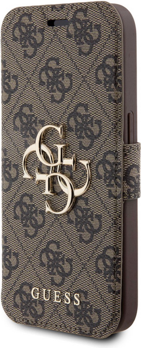 Guess 4G Metal Logo Book Case - Geschikt voor Apple iPhone 15 Pro (6.1") - Bruin