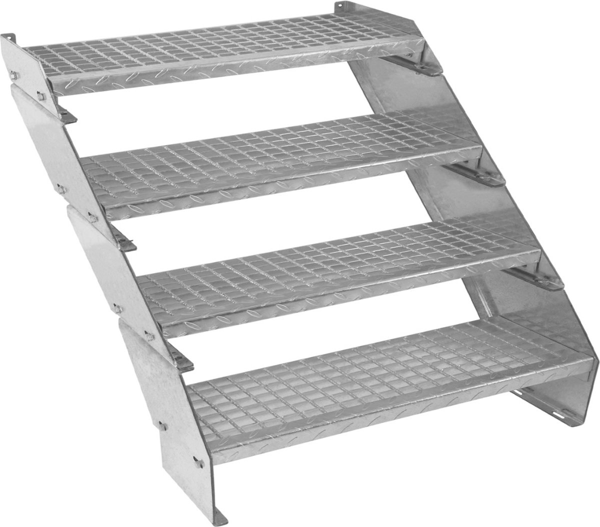 4-delige verzinkte trap - zilver - 900 mm breed - 12 treden