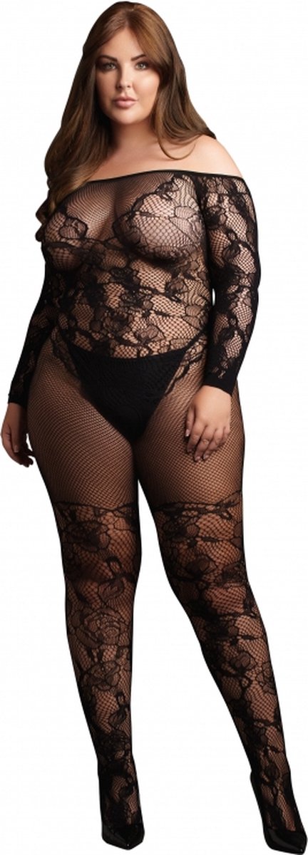 Bodystocking with Off-Shoulder Long Sleeves - OSX - Black
