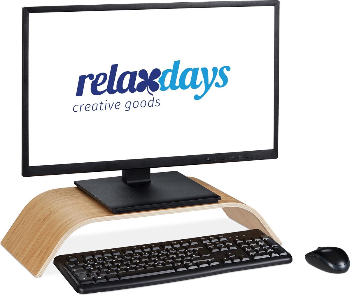 Relaxdays monitorstandaard - bamboe - monitor verhoger - beeldscherm standaard - gebogen