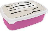 Broodtrommel Roze - Lunchbox Abstract - Lijn - Pastel - Brooddoos 18x12x6 cm - Brood lunch box - Broodtrommels voor kinderen en volwassenen