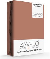 Zavelo Deluxe Katoen-Satijn Topper Hoeslaken Bruin - 1-persoons (90x220 cm) - Heerlijk Zacht - Rondom Elastisch - Perfecte Pasvorm