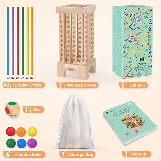 Montessori Houten Bordspel - 42 Gekleurde Houten Staafjes - Dobbelspel