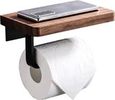 RAMBUX® Toiletrolhouder met Plankje - WC Rolhouder - Toiletpapierhouder - WC Papier Houder - Zonder Boren of met Schroeven - Industrieel Design - Zwart Metaal en Donker Hout