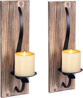 Pack of 2 Candle Holders Wall Candle Holder Black Metal Wood Wall Mount Candle Holder Decoration for Candles Vintage Wall Decoration Wall Candle Holder
