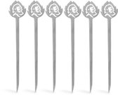 Pics à brochettes Burnhard Burger - 6 pièces, en acier inoxydable, brochettes métalliques avec large surface de préhension, brochettes shaslik de 15 cm de long, également idéales comme brochette de viande ou brochette de grill