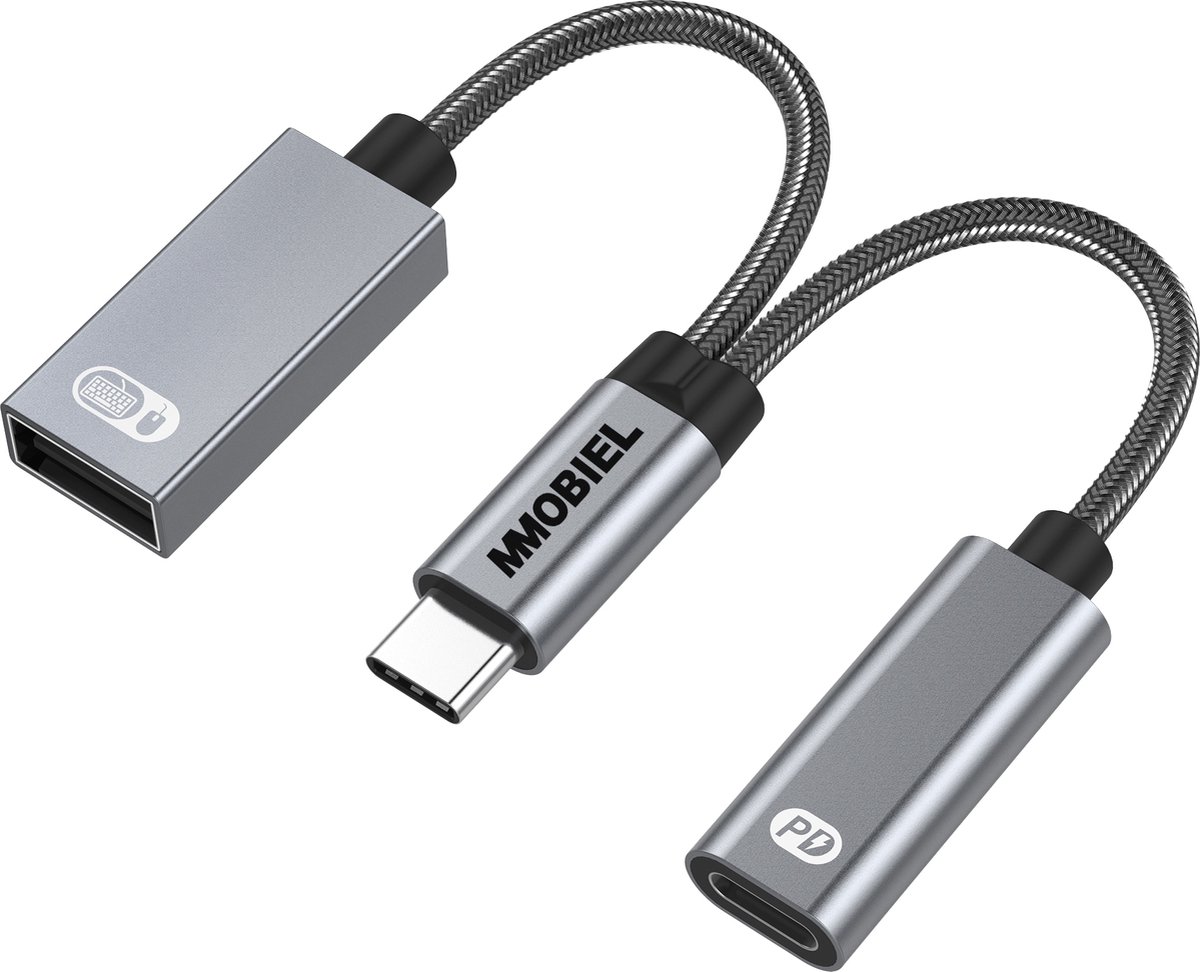 MMOBIEL USB-C naar USB Adapter OTG - 2-in-1 Splitter USB C naar USB A en USB C - Type-C Opladen PD 60W – Geschikt voor iPad, iPhone 15, MacBook, Samsung Galaxy S, Galaxy Tab, Xiaomi - Aluminium
