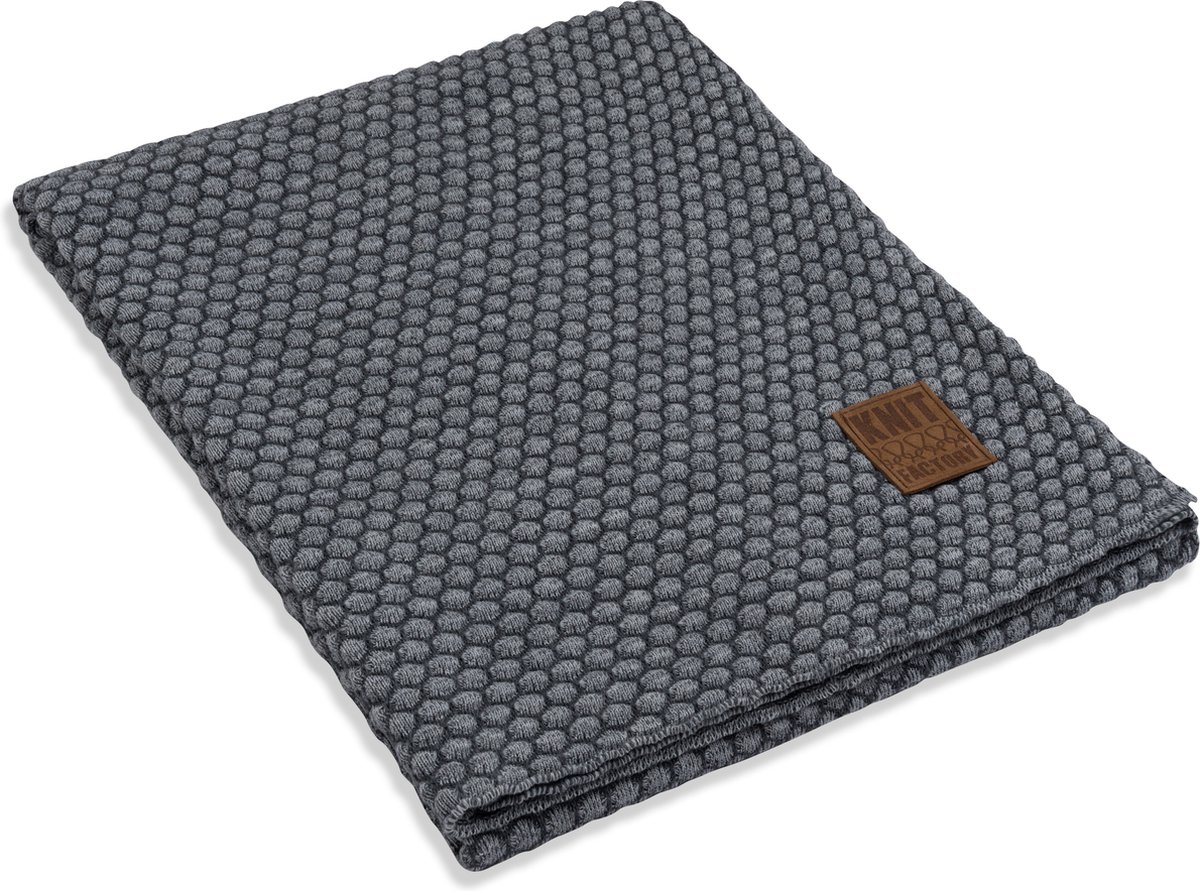 Knit Factory Juul Gebreid Plaid - Woondeken - Kleed - Antraciet/Licht Grijs - 160x130 cm