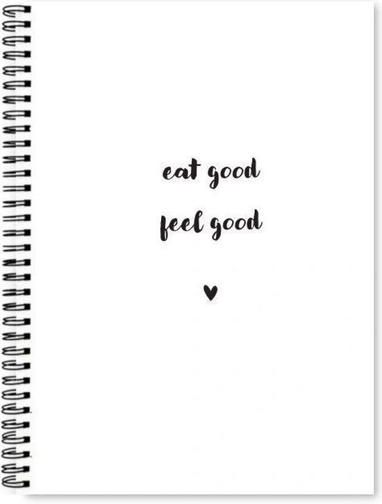 Voorpagina van een eetdagboek met de tekst 'eat good feel good' en een hartje.