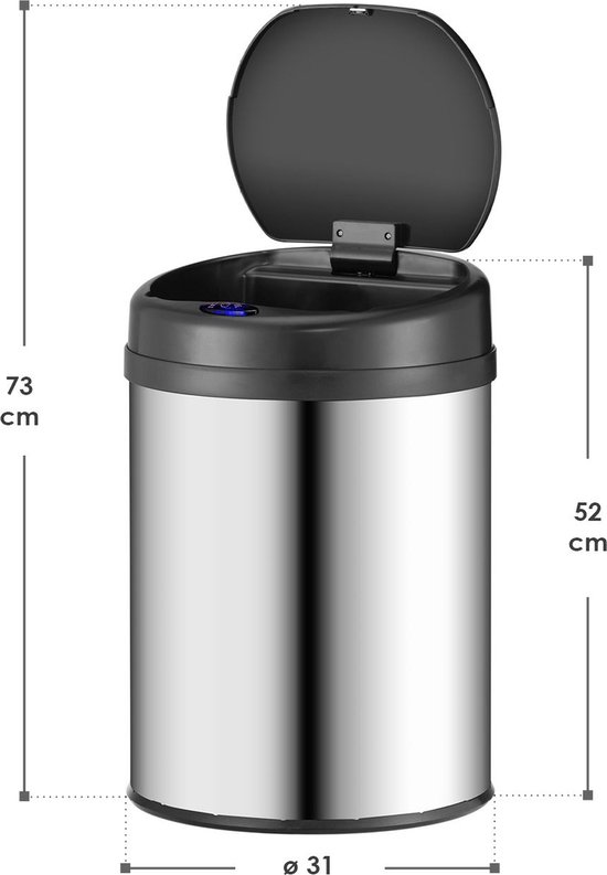 Prullenbak Automatique / Poubelle / Poubelle à Capteur - 30 Litres - Argent - Ronde