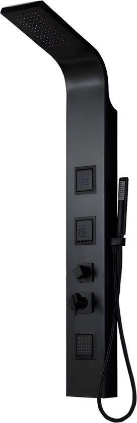 Douchekolom met hydromassage, led, douchepaneel voor badkamer, multifunctioneel douchesysteem, Hevenaov, zwart, met 6 hydromassagestralen
