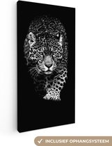 Canvas - Wilde dieren - Luipaard - Natuur - Zwart - Wit - Schilderijen op canvas - 40x80 cm - Muurdecoratie - Canvasdoek