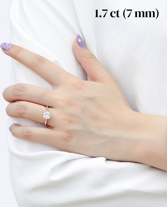 Elara - 18k Roségouden Cushion Solitair Moissanite Ring - 2.4 karaat
