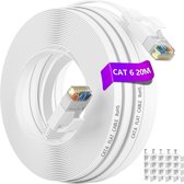 Netwerkkabel 20 m plat, LAN-kabel 20 m buiten RJ45 Ethernet-kabel Cat 6 wit Hoge snelheid Gigabit WiFi-kabel Lange internetkabel Dunne patchkabel Compatibel met Cat5/Cat5e voor router modem.