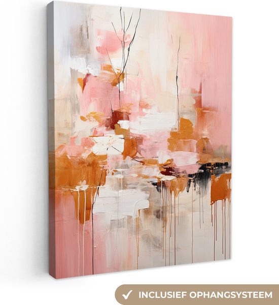 Canvas Schilderij Verf - Roze - Oranje - Abstract - Kunst - Wanddecoratie