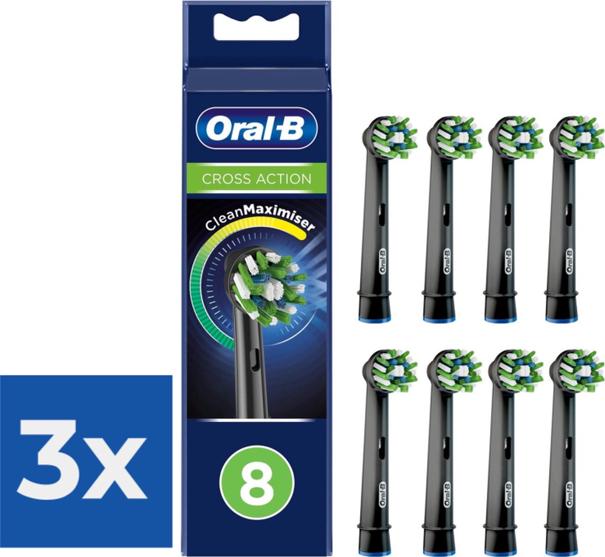 Oral-B CrossAction - Met CleanMaximiser-technologie - Opzetborstels - Zwart - 8 Stuks - Voordeelverpakking 3 stuks