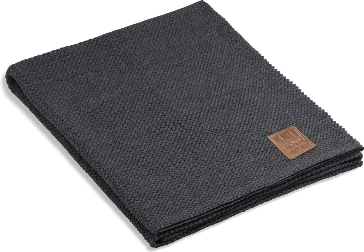 Knit Factory Maxx Gebreid Plaid - Woondeken - plaid - Wollen deken - Kleed - Antraciet - 160x130 cm