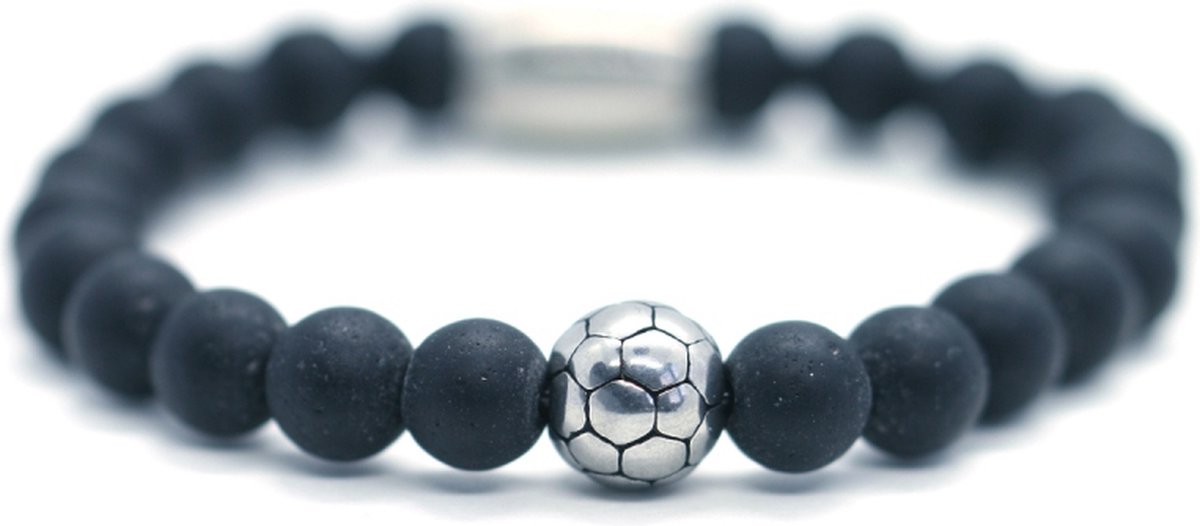 IbizaMen KIDS - Jongens - armband - onyx - voetbal - RVS - 6mm - 17cm