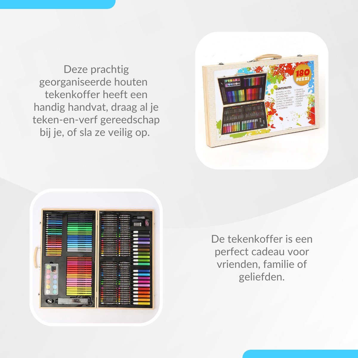 Buxibo Luxe 180-Delige Teken- en Verf Set - Tekendoos met Kleurpotloden, Waskrijt en Acrylverf - Tekenset Compleet voor Kinderen en Volwassenen — afbeelding 11